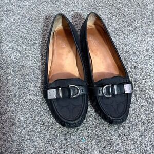 Coach Black Signature Canvas Logo Buckle Loafer Flats Women's Shoes‎